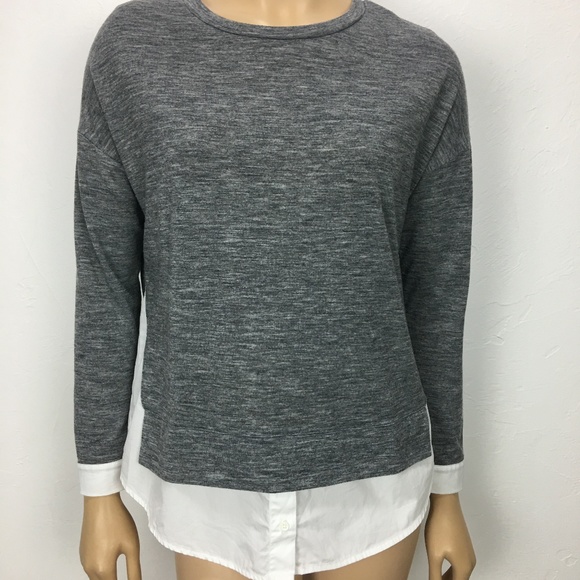 LOFT Tops - Loft Gray Knit with White Shirttail Hem Size Small